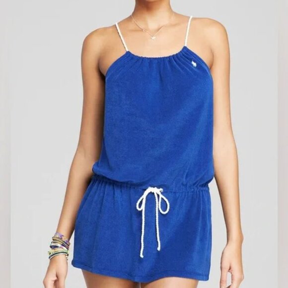 Polo Ralph Lauren Swim Coverup Dress Womens Medium Blue Terry Cloth Rope New - Picture 1 of 15